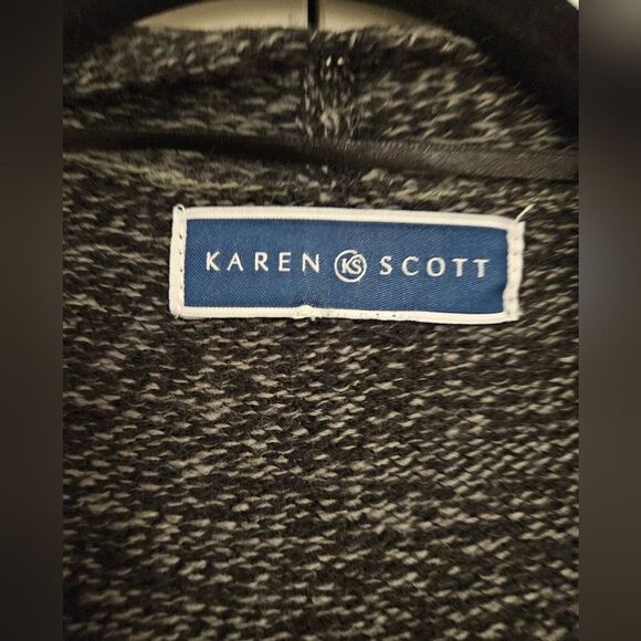 Knit oversized open Cardigan cozzy warm for winter grey and white Karen Scott - Picture 5 of 5